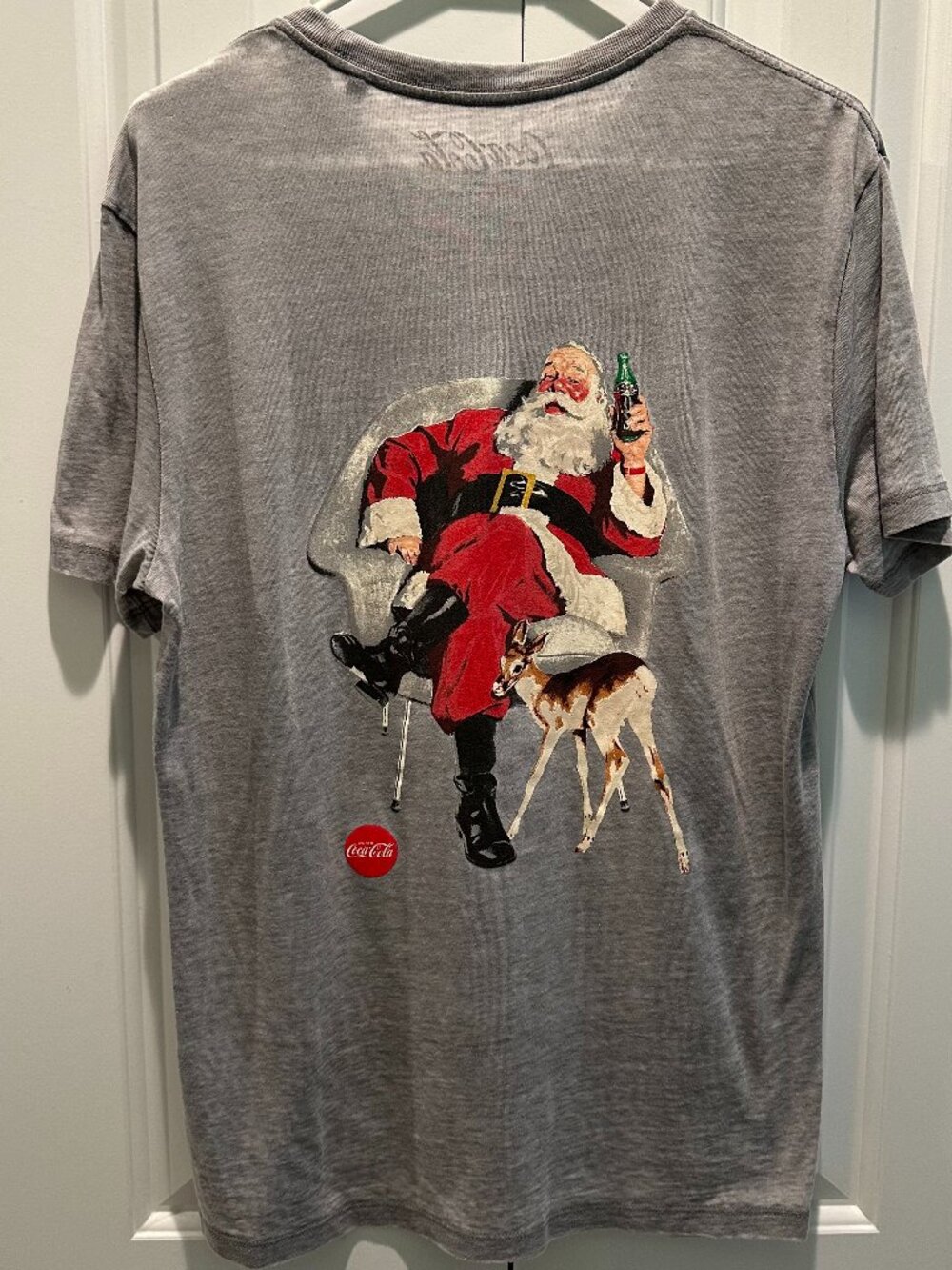 Lucky Brand x Coca-Cola Retro Santa Christmas Graphic Tee Gray Burnout M